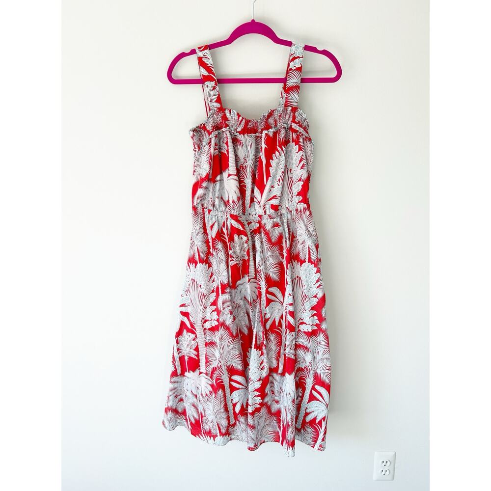 Talbots Red and Blue Palm Print Maxi Smocked Sundress 8
